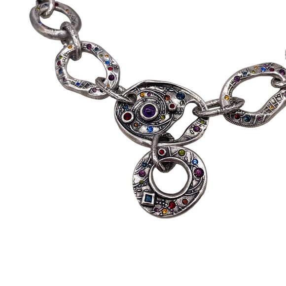 Patricia Locke Chunky Large Link Multi Crystal Chain Necklace RARE N229 - Picture 2 of 7